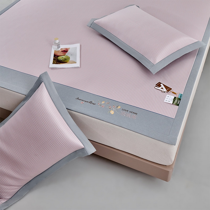 91家纺网 家纺一手货源 找家纺 小牛席业 2026新款柠檬清凉冰丝席凉席席子 粉色