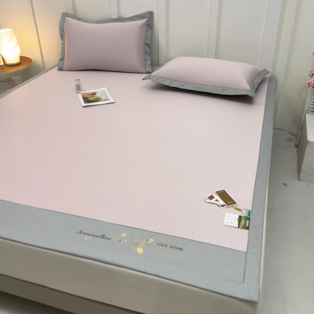 91家纺网 家纺一手货源 找家纺 小牛席业 2026新款柠檬清凉冰丝席凉席席子 粉色