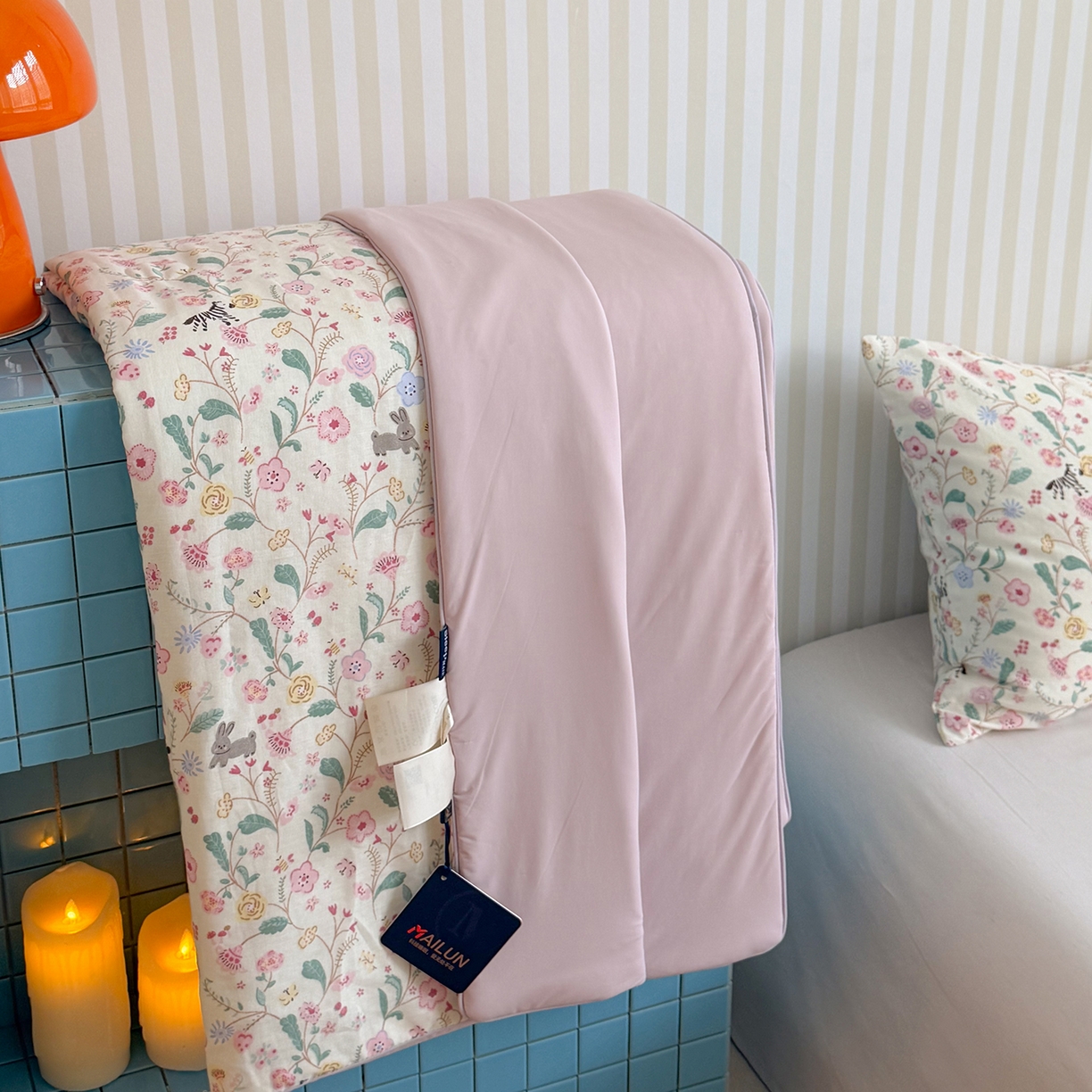 91家纺网 家纺一手货源 找家纺 麦伦家居 2026新品双层纱小冰皮夏被夏凉被空调被 浅夏花藤