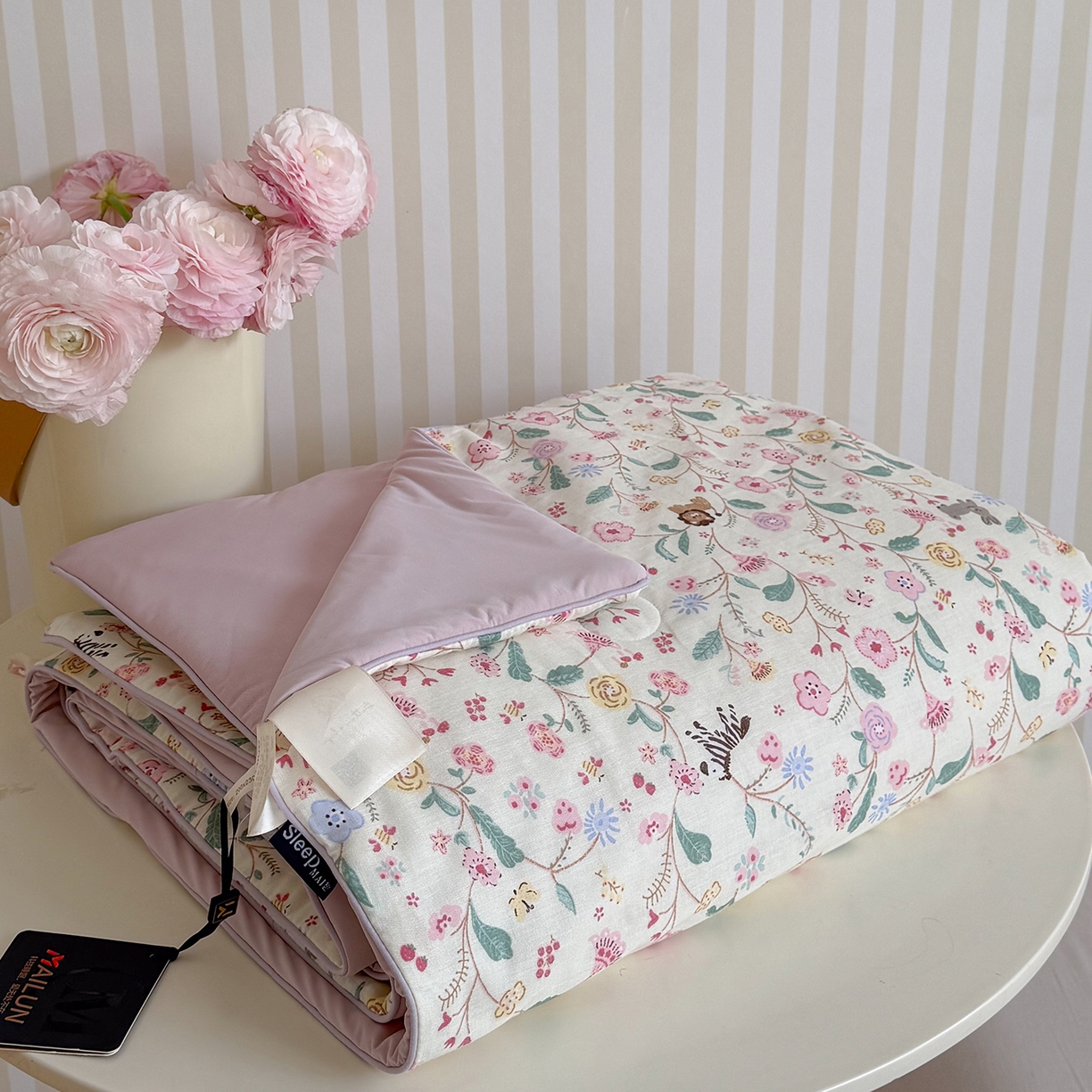 91家纺网 家纺一手货源 找家纺 麦伦家居 2026新品双层纱小冰皮夏被夏凉被空调被 浅夏花藤