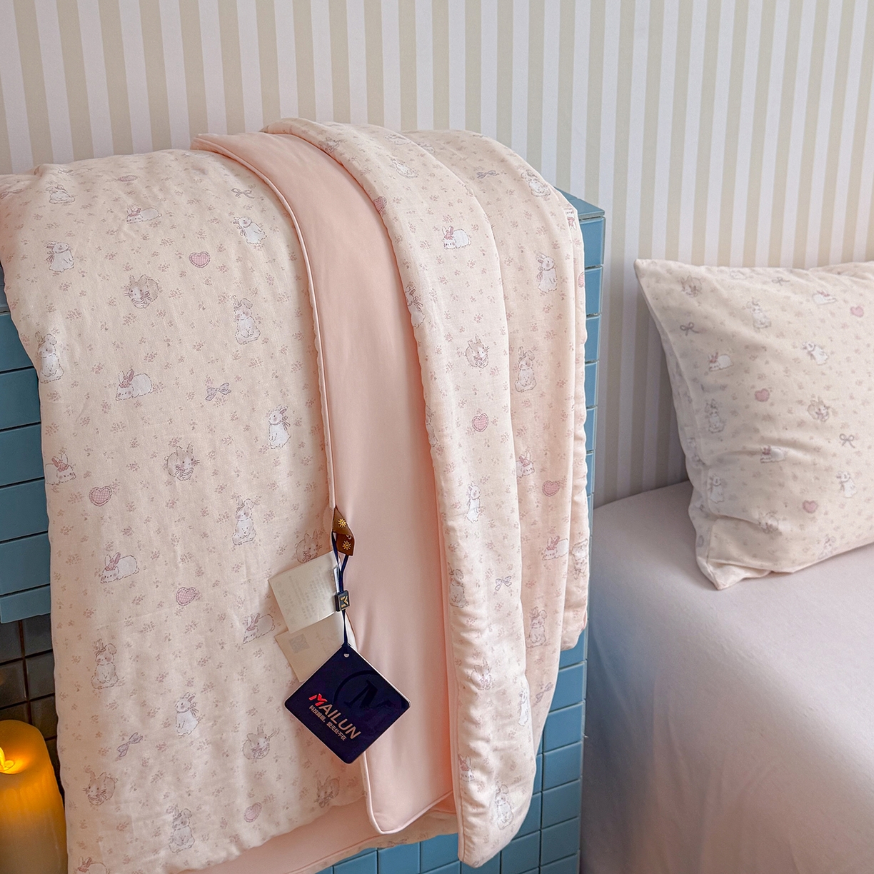 91家纺网 家纺一手货源 找家纺 麦伦家居 2026新品双层纱小冰皮夏被夏凉被空调被 粉兔甜心-粉