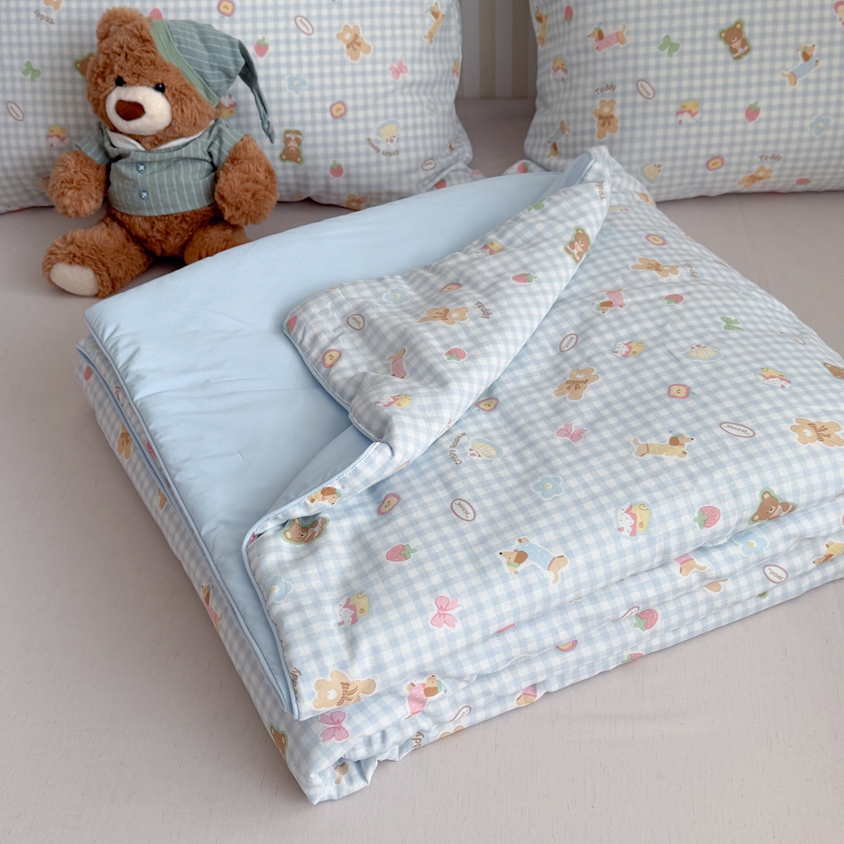 麦伦家居 2026新品双层纱小冰皮夏被夏凉被空调被 蓝格甜熊