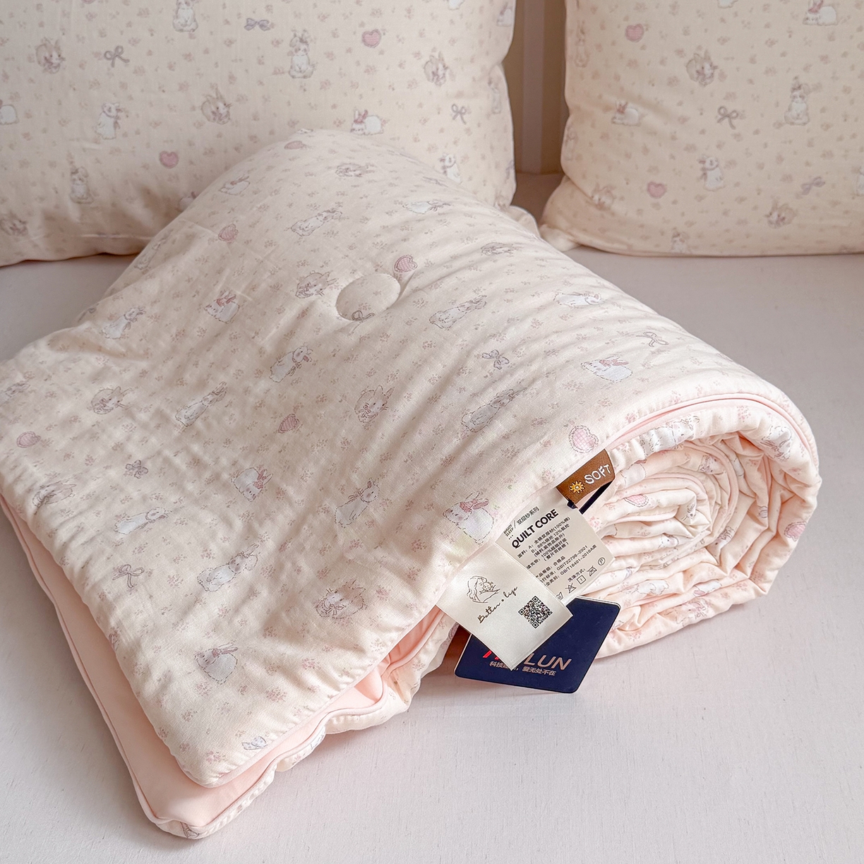 91家纺网 家纺一手货源 找家纺 麦伦家居 2026新品双层纱小冰皮夏被夏凉被空调被 粉兔甜心-粉