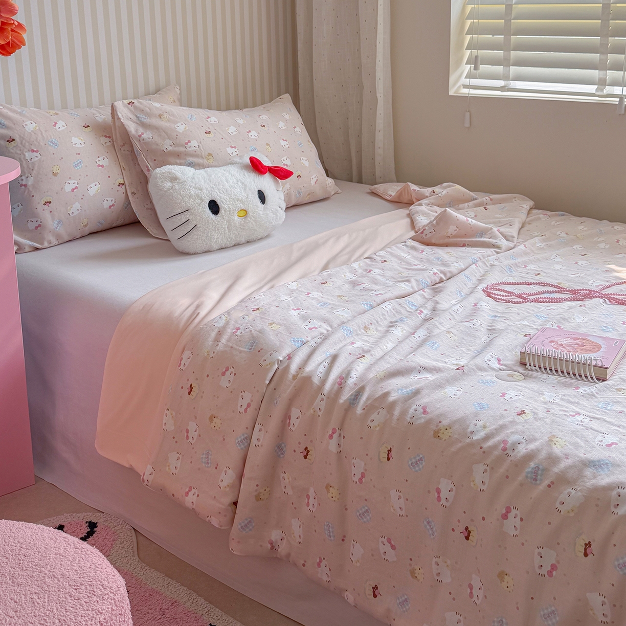 91家纺网 家纺一手货源 找家纺 麦伦家居 2026新品双层纱小冰皮夏被夏凉被空调被 甜甜猫咪