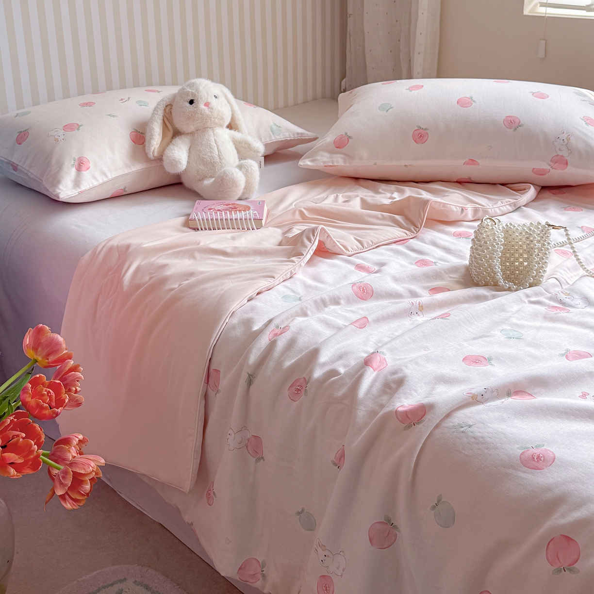 91家纺网 家纺一手货源 找家纺 麦伦家居 2026新品双层纱小冰皮夏被夏凉被空调被 桃桃酱