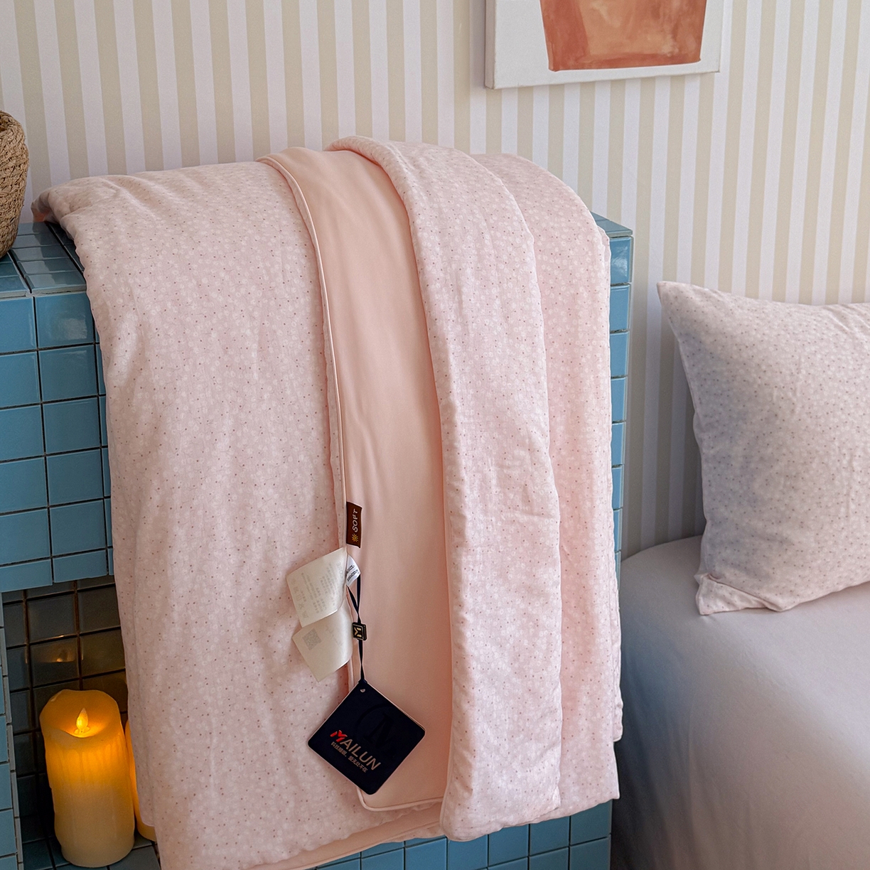 91家纺网 家纺一手货源 找家纺 麦伦家居 2026新品双层纱小冰皮夏被夏凉被空调被 漫天星辰粉