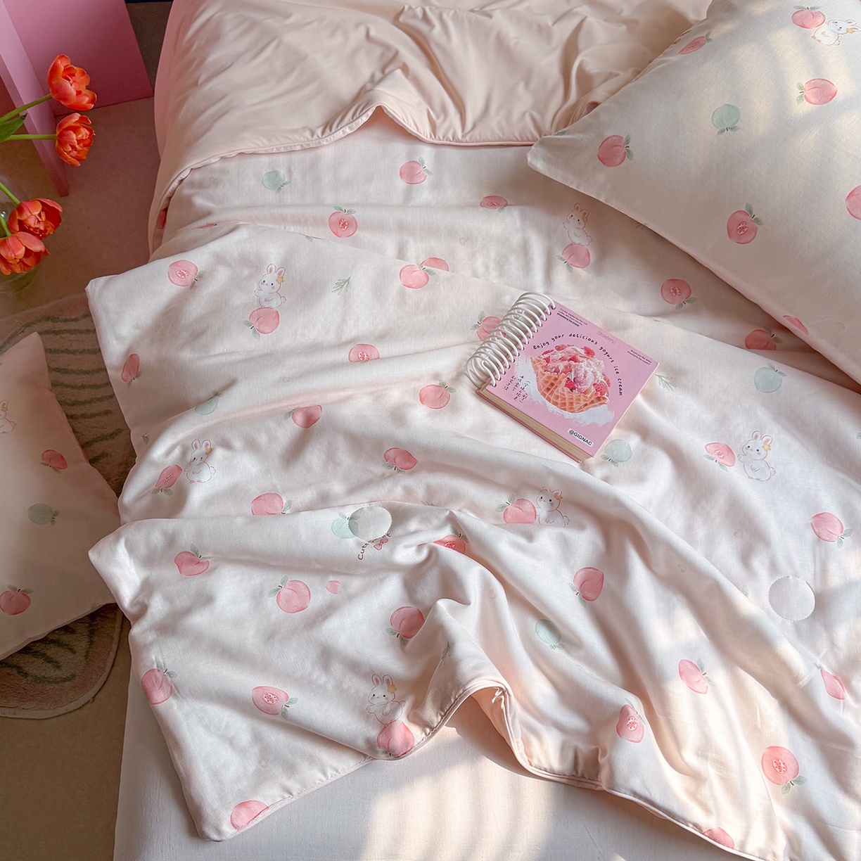 91家纺网 家纺一手货源 找家纺 麦伦家居 2026新品双层纱小冰皮夏被夏凉被空调被 桃桃酱