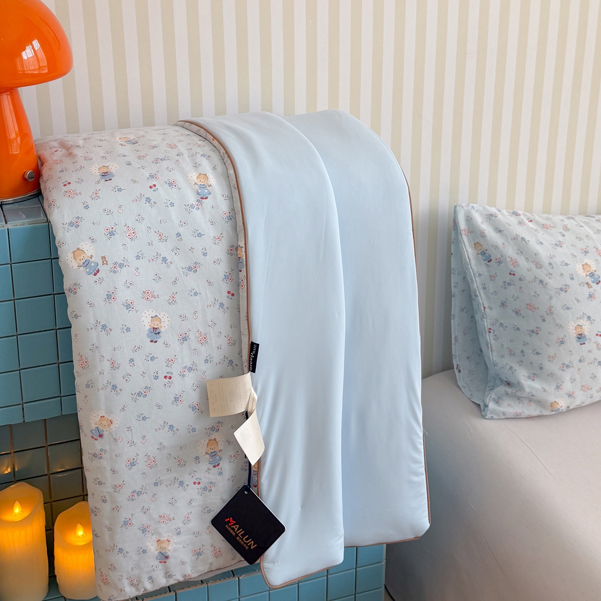 91家纺网 家纺一手货源 找家纺 麦伦家居 2026新品双层纱小冰皮夏被夏凉被空调被 樱蓝少女