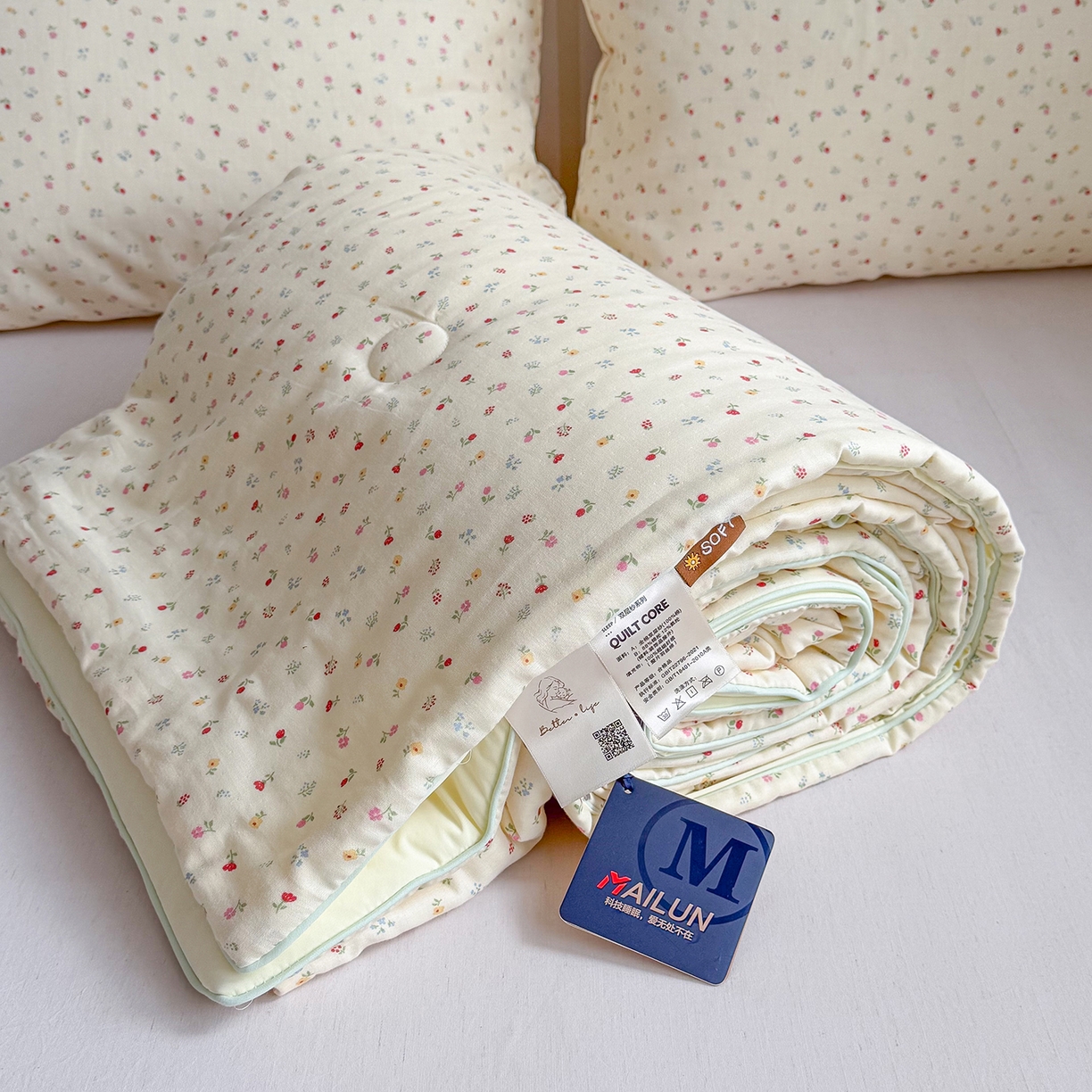 91家纺网 家纺一手货源 找家纺 麦伦家居 2026新品双层纱小冰皮夏被夏凉被空调被 奶杏小碎花
