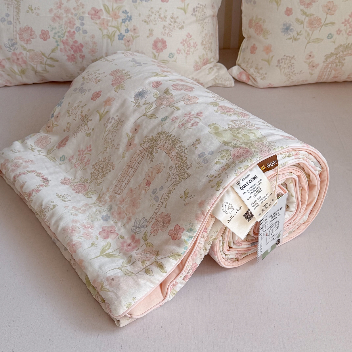 91家纺网 家纺一手货源 找家纺 麦伦家居 2026新品双层纱小冰皮夏被夏凉被空调被 莫奈花园