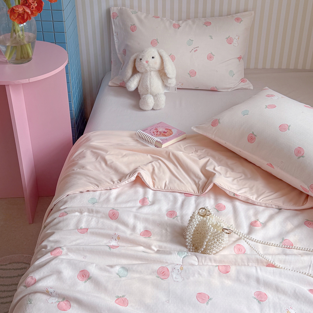 91家纺网 家纺一手货源 找家纺 麦伦家居 2026新品双层纱小冰皮夏被夏凉被空调被 桃桃酱