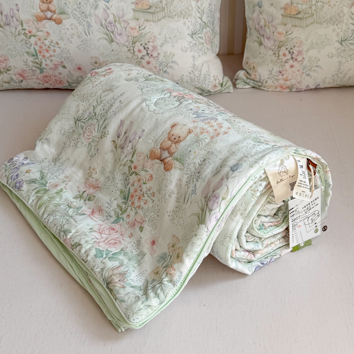 91家纺网 家纺一手货源 找家纺 麦伦家居 2026新品双层纱小冰皮夏被夏凉被空调被 盛夏粉德拉-绿