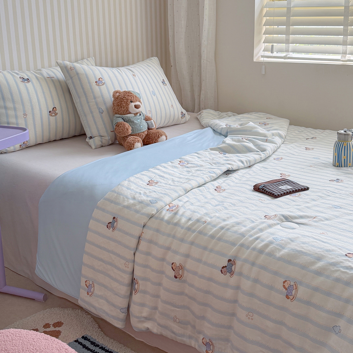 91家纺网 家纺一手货源 找家纺 麦伦家居 2026新品双层纱小冰皮夏被夏凉被空调被 摇摇马蓝