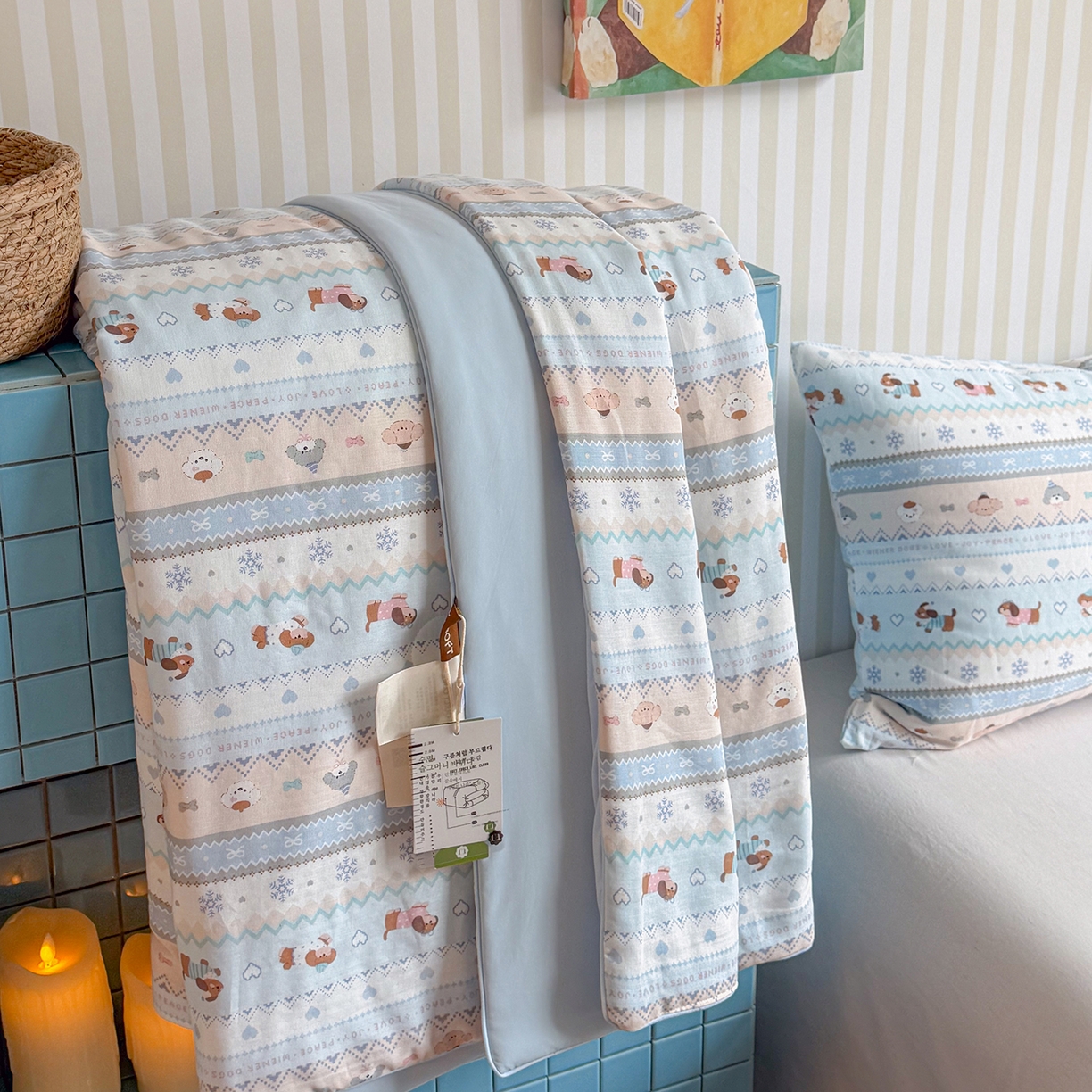 91家纺网 家纺一手货源 找家纺 麦伦家居 2026新品双层纱小冰皮夏被夏凉被空调被 费尔岛小狗