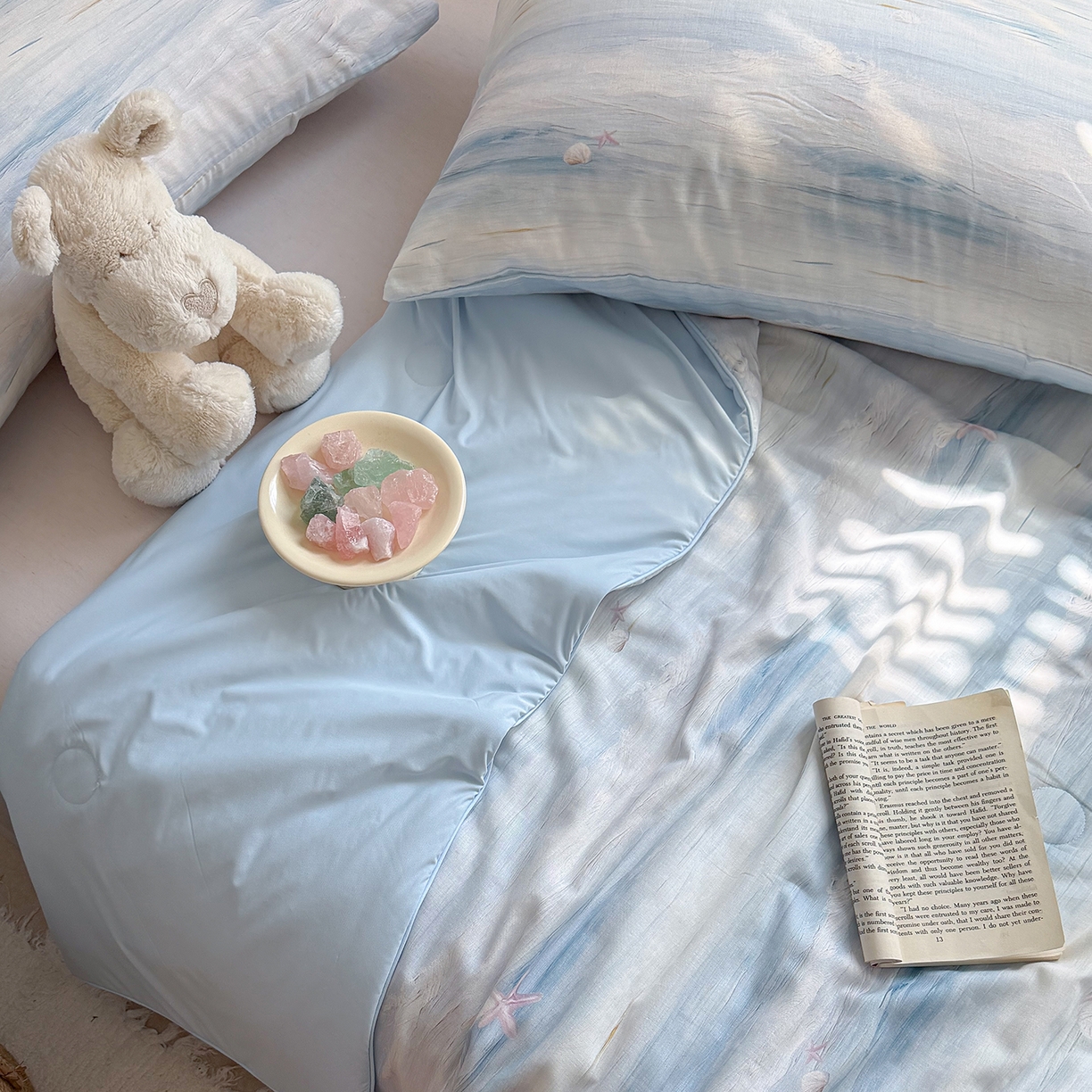 91家纺网 家纺一手货源 找家纺 麦伦家居 2026新品双层纱小冰皮夏被夏凉被空调被 海浪星-蓝