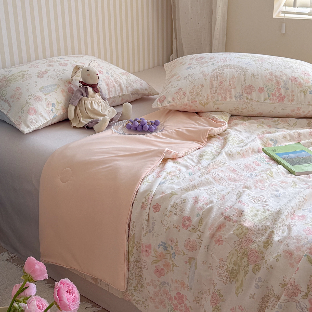 91家纺网 家纺一手货源 找家纺 麦伦家居 2026新品双层纱小冰皮夏被夏凉被空调被 莫奈花园