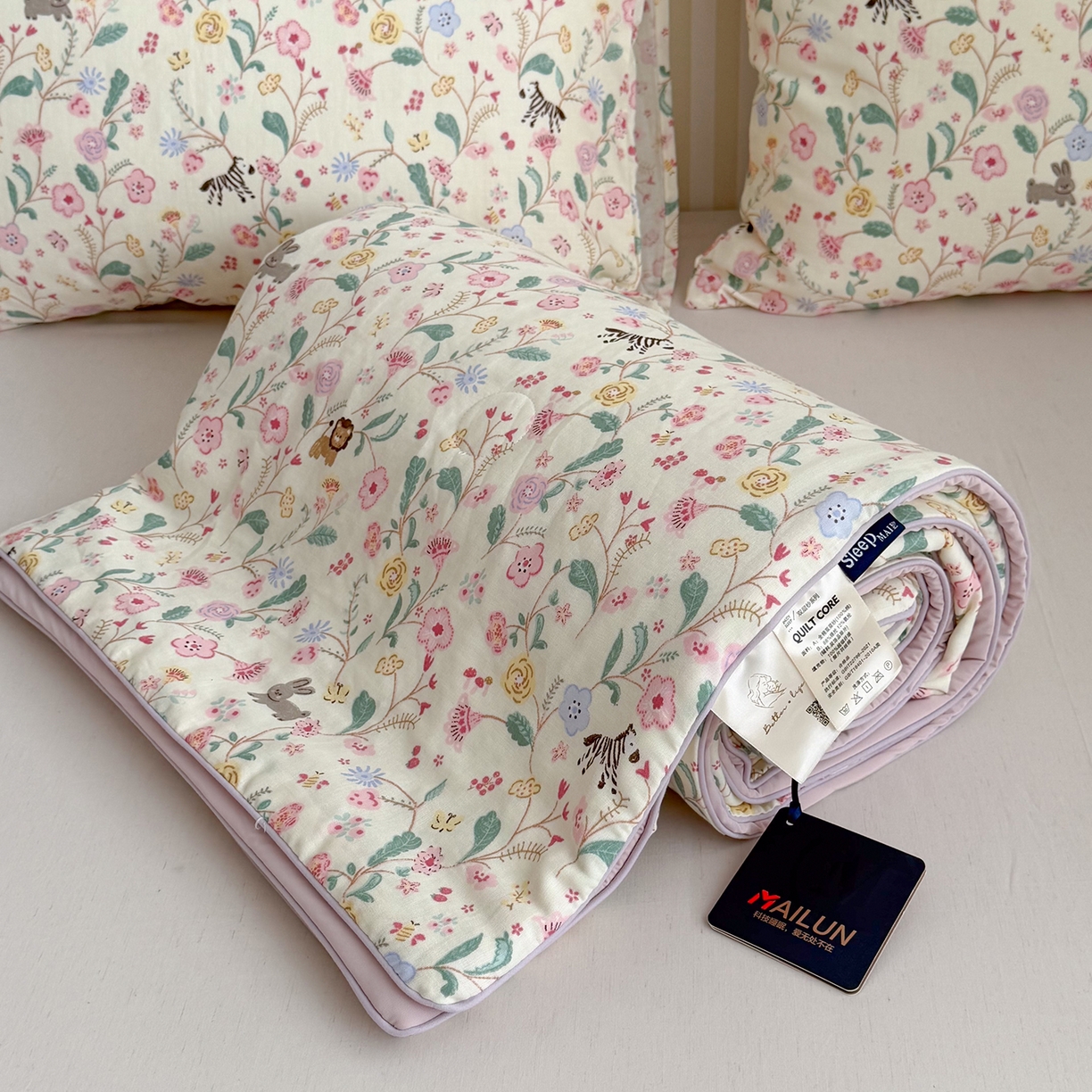 91家纺网 家纺一手货源 找家纺 麦伦家居 2026新品双层纱小冰皮夏被夏凉被空调被 浅夏花藤