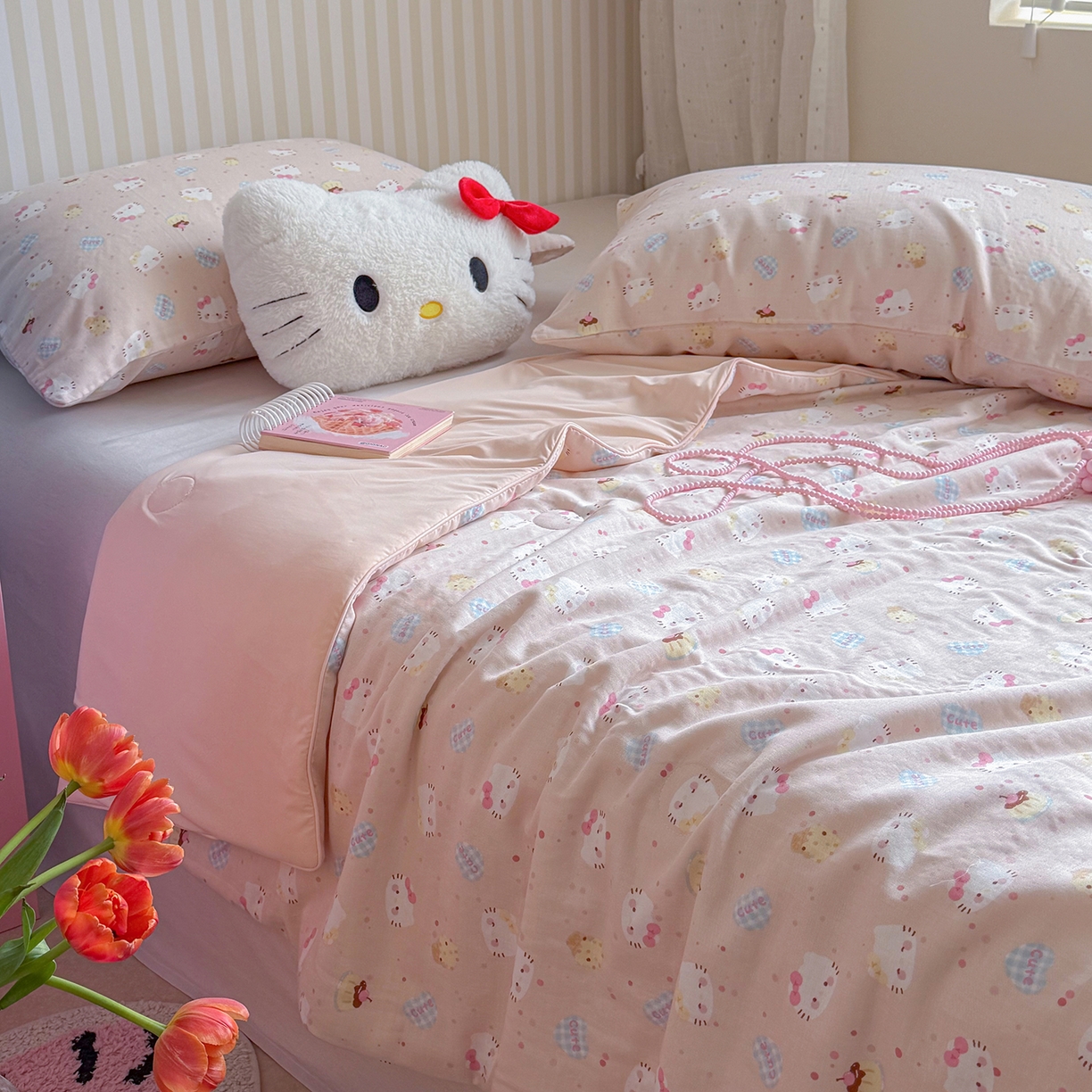 91家纺网 家纺一手货源 找家纺 麦伦家居 2026新品双层纱小冰皮夏被夏凉被空调被 甜甜猫咪