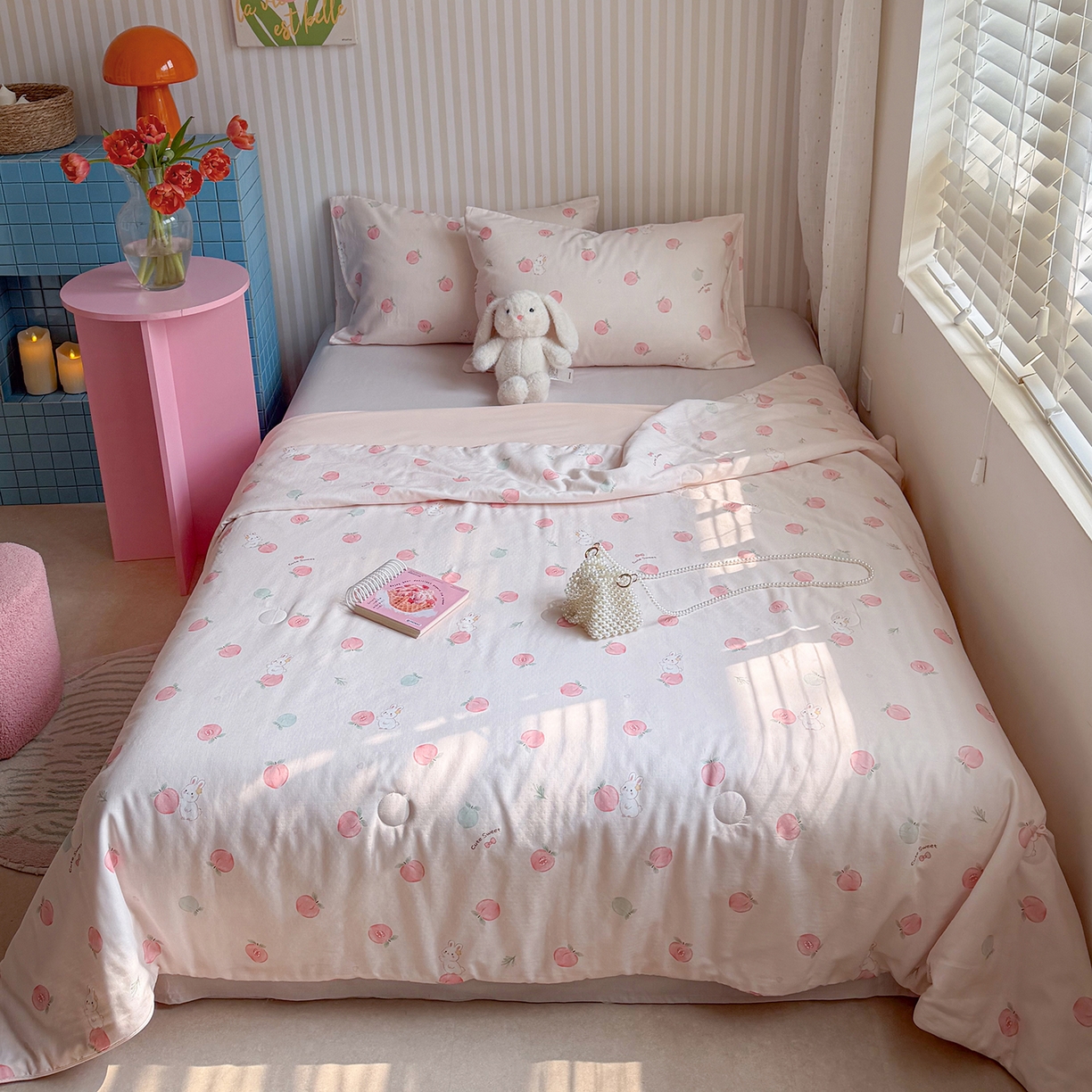 91家纺网 家纺一手货源 找家纺 麦伦家居 2026新品双层纱小冰皮夏被夏凉被空调被 桃桃酱