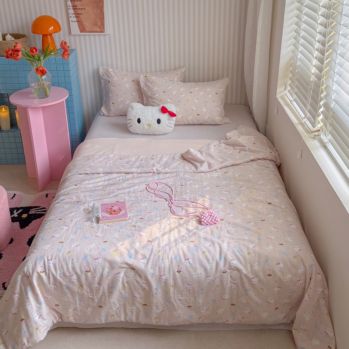 91家纺网 家纺一手货源 找家纺 麦伦家居 2026新品双层纱小冰皮夏被夏凉被空调被 甜甜猫咪