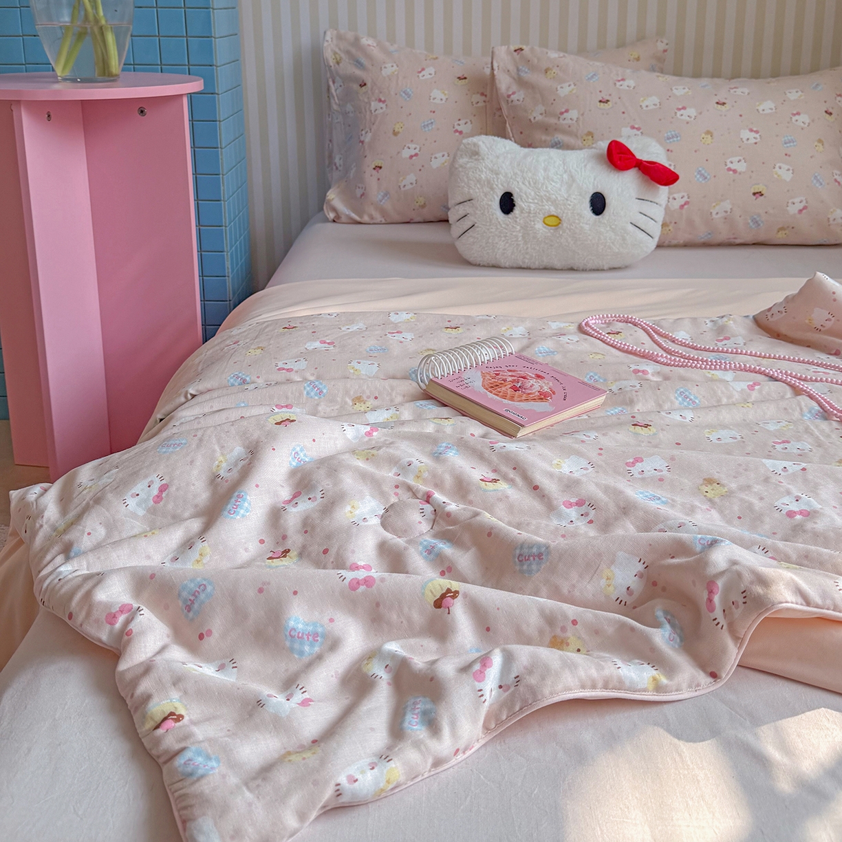 91家纺网 家纺一手货源 找家纺 麦伦家居 2026新品双层纱小冰皮夏被夏凉被空调被 甜甜猫咪