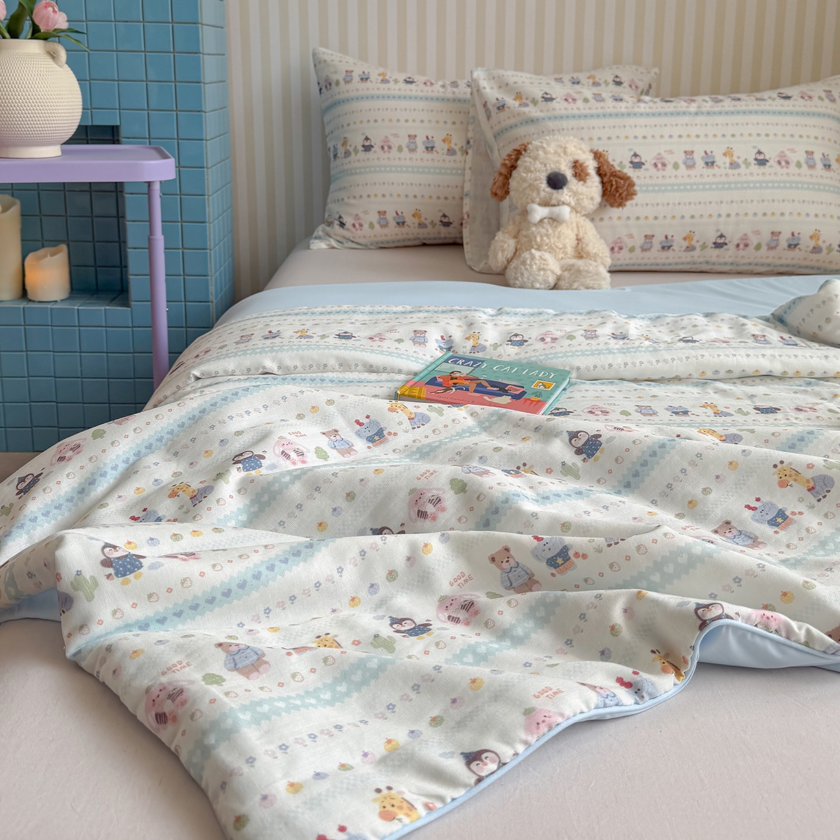 91家纺网 家纺一手货源 找家纺 麦伦家居 2026新品双层纱小冰皮夏被夏凉被空调被 软萌小森林