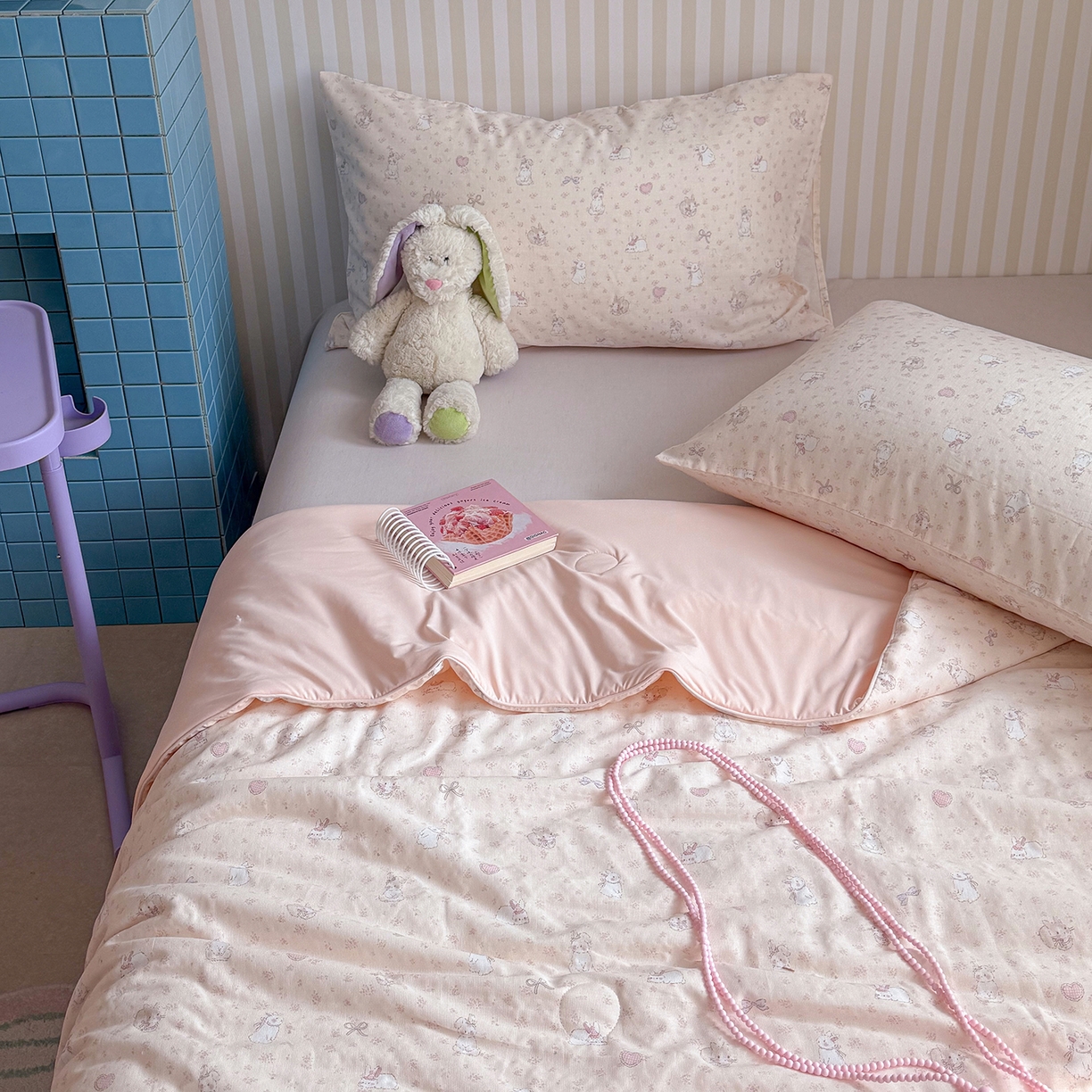 91家纺网 家纺一手货源 找家纺 麦伦家居 2026新品双层纱小冰皮夏被夏凉被空调被 粉兔甜心-粉