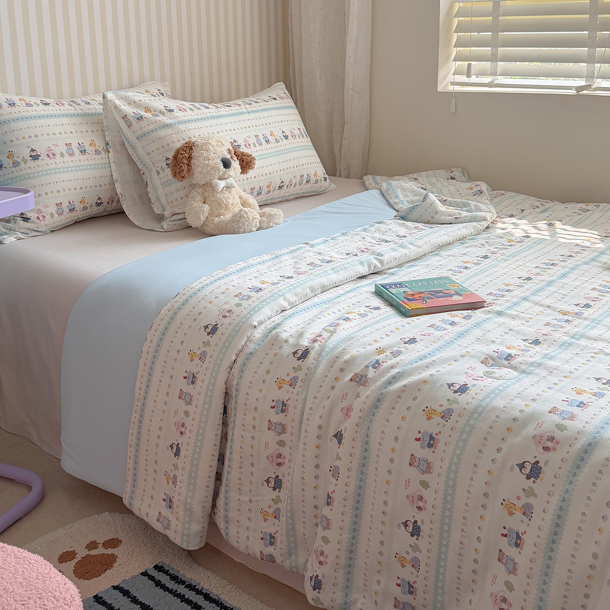 91家纺网 家纺一手货源 找家纺 麦伦家居 2026新品双层纱小冰皮夏被夏凉被空调被 软萌小森林