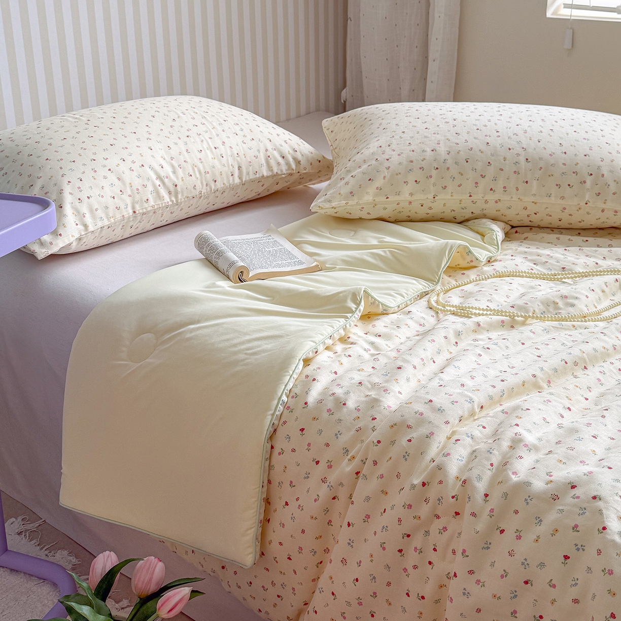 91家纺网 家纺一手货源 找家纺 麦伦家居 2026新品双层纱小冰皮夏被夏凉被空调被 奶杏小碎花