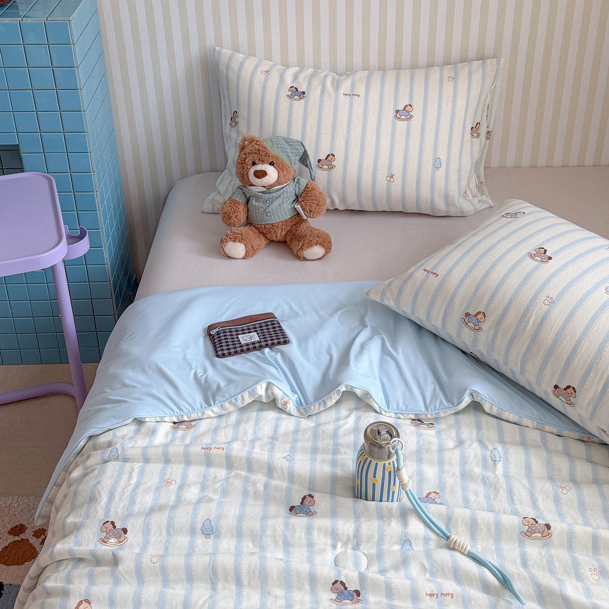 91家纺网 家纺一手货源 找家纺 麦伦家居 2026新品双层纱小冰皮夏被夏凉被空调被 摇摇马蓝