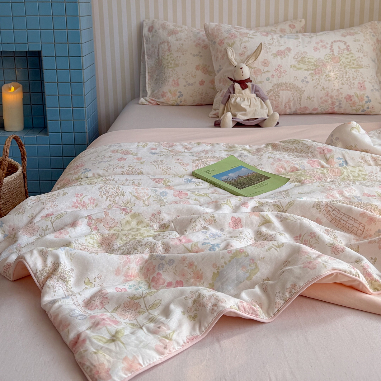 91家纺网 家纺一手货源 找家纺 麦伦家居 2026新品双层纱小冰皮夏被夏凉被空调被 莫奈花园