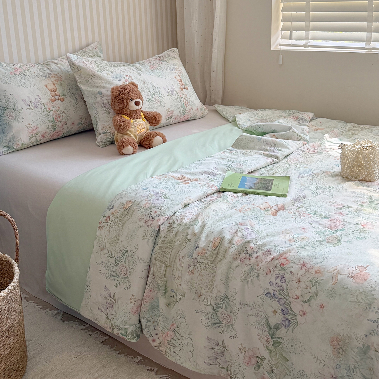 91家纺网 家纺一手货源 找家纺 麦伦家居 2026新品双层纱小冰皮夏被夏凉被空调被 盛夏粉德拉-绿