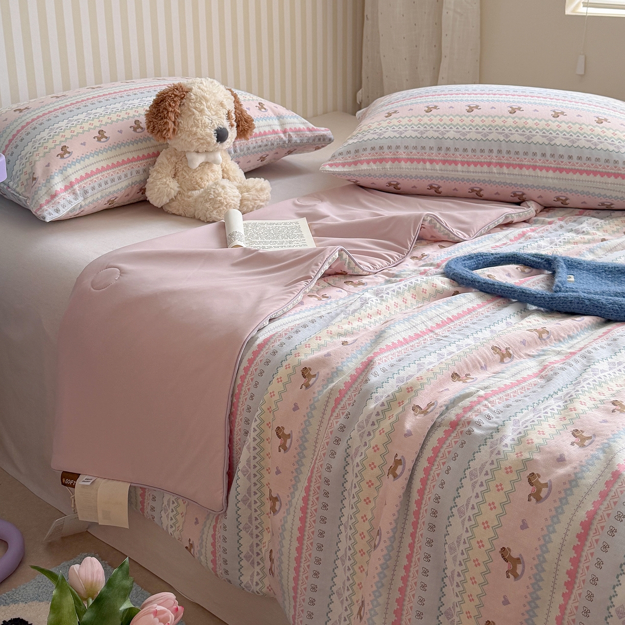 91家纺网 家纺一手货源 找家纺 麦伦家居 2026新品双层纱小冰皮夏被夏凉被空调被 紫色木马