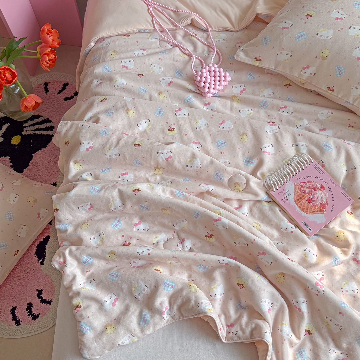 91家纺网 家纺一手货源 找家纺 麦伦家居 2026新品双层纱小冰皮夏被夏凉被空调被 甜甜猫咪