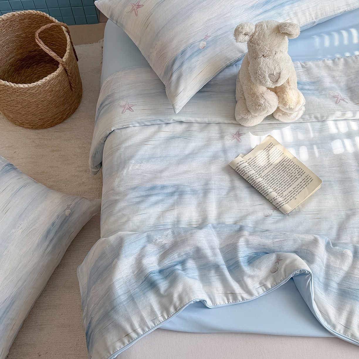 91家纺网 家纺一手货源 找家纺 麦伦家居 2026新品双层纱小冰皮夏被夏凉被空调被 海浪星-蓝