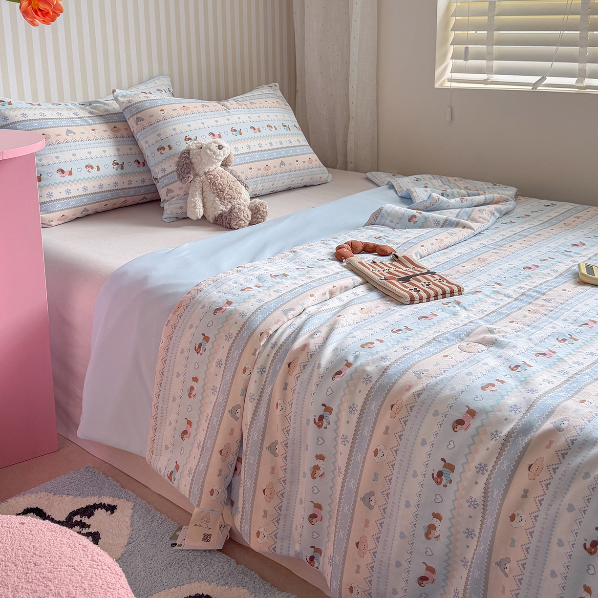 91家纺网 家纺一手货源 找家纺 麦伦家居 2026新品双层纱小冰皮夏被夏凉被空调被 费尔岛小狗