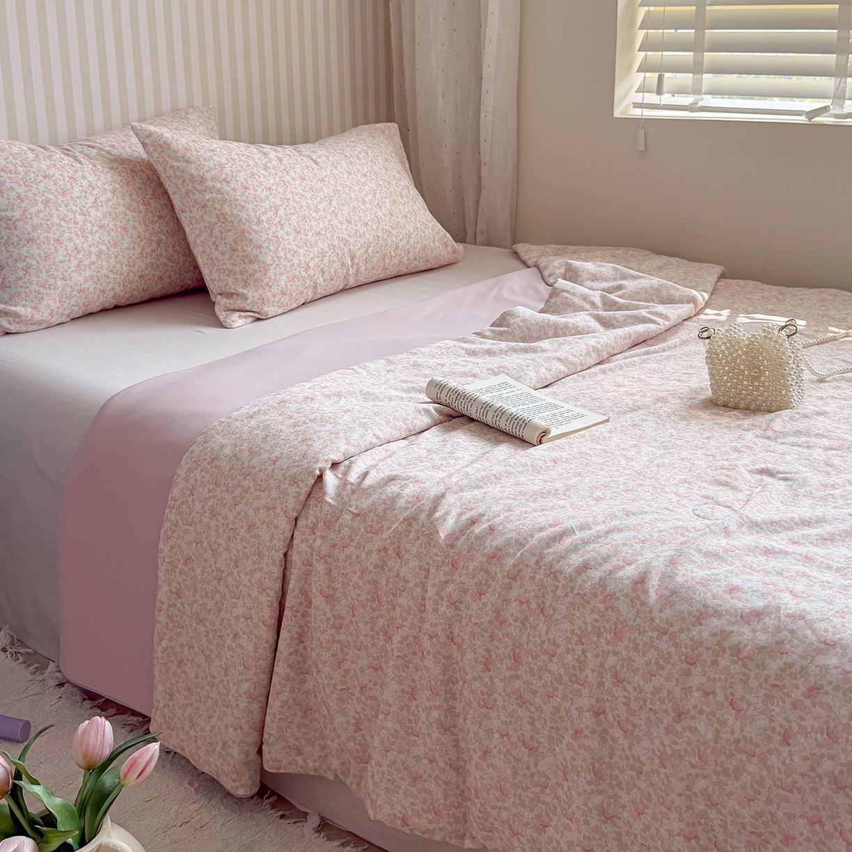 91家纺网 家纺一手货源 找家纺 麦伦家居 2026新品双层纱小冰皮夏被夏凉被空调被 樱花奶冻