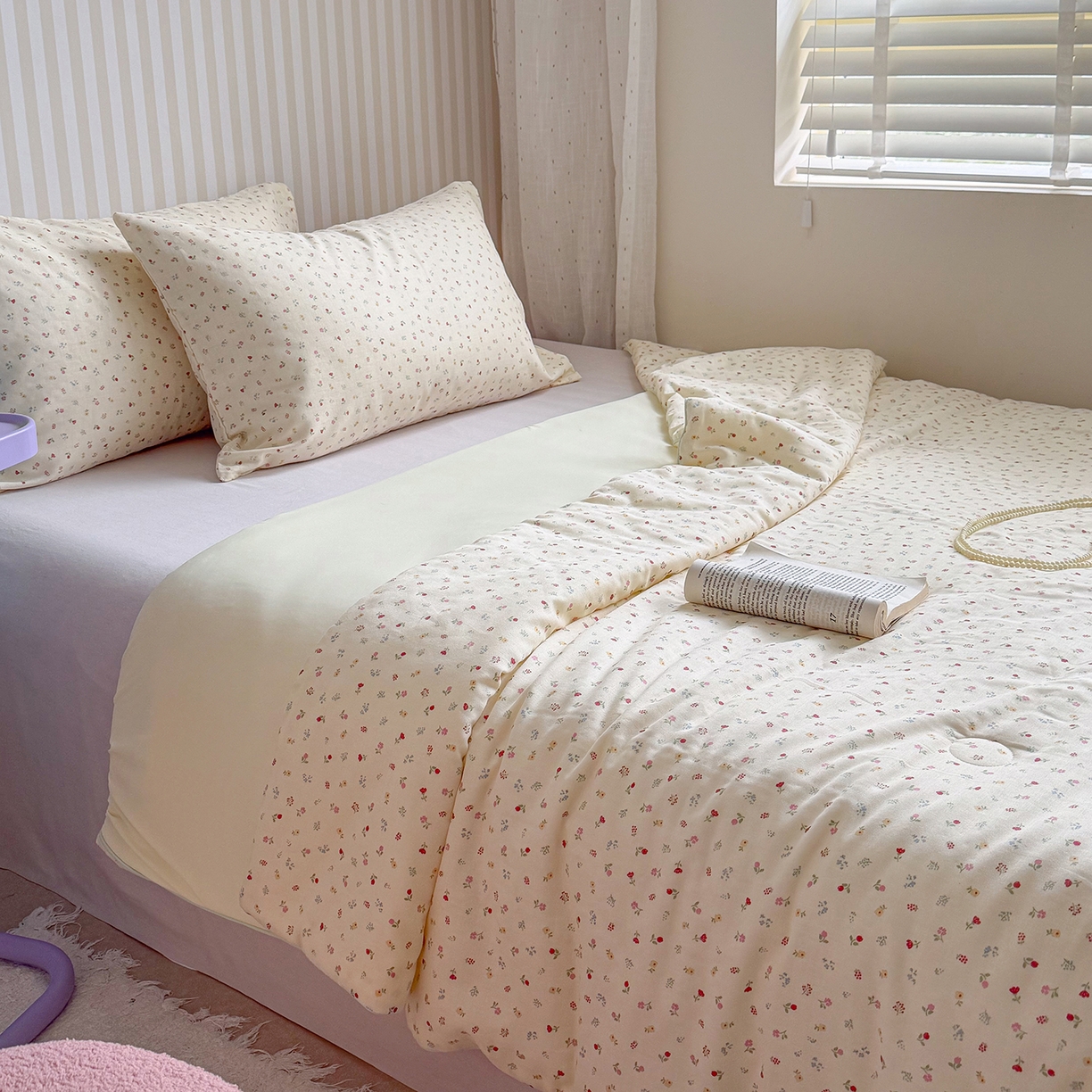 91家纺网 家纺一手货源 找家纺 麦伦家居 2026新品双层纱小冰皮夏被夏凉被空调被 奶杏小碎花