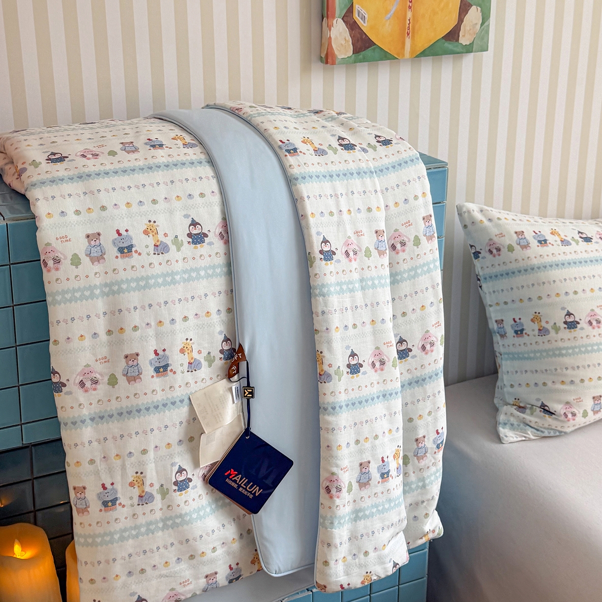 91家纺网 家纺一手货源 找家纺 麦伦家居 2026新品双层纱小冰皮夏被夏凉被空调被 软萌小森林