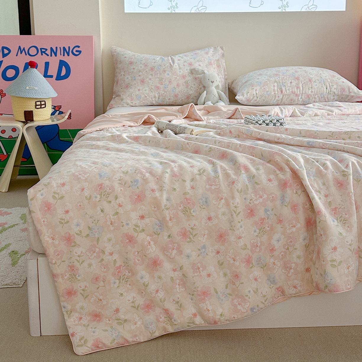 91家纺网 家纺一手货源 找家纺 麦伦家居 2026新品双层纱小冰皮夏被夏凉被空调被 山茶粉