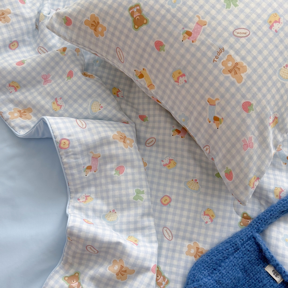 91家纺网 家纺一手货源 找家纺 麦伦家居 2026新品双层纱小冰皮夏被夏凉被空调被 蓝格甜熊