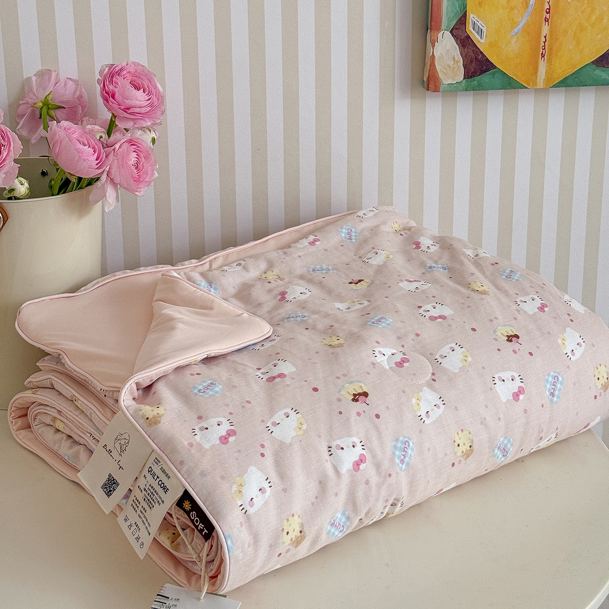 91家纺网 家纺一手货源 找家纺 麦伦家居 2026新品双层纱小冰皮夏被夏凉被空调被 甜甜猫咪