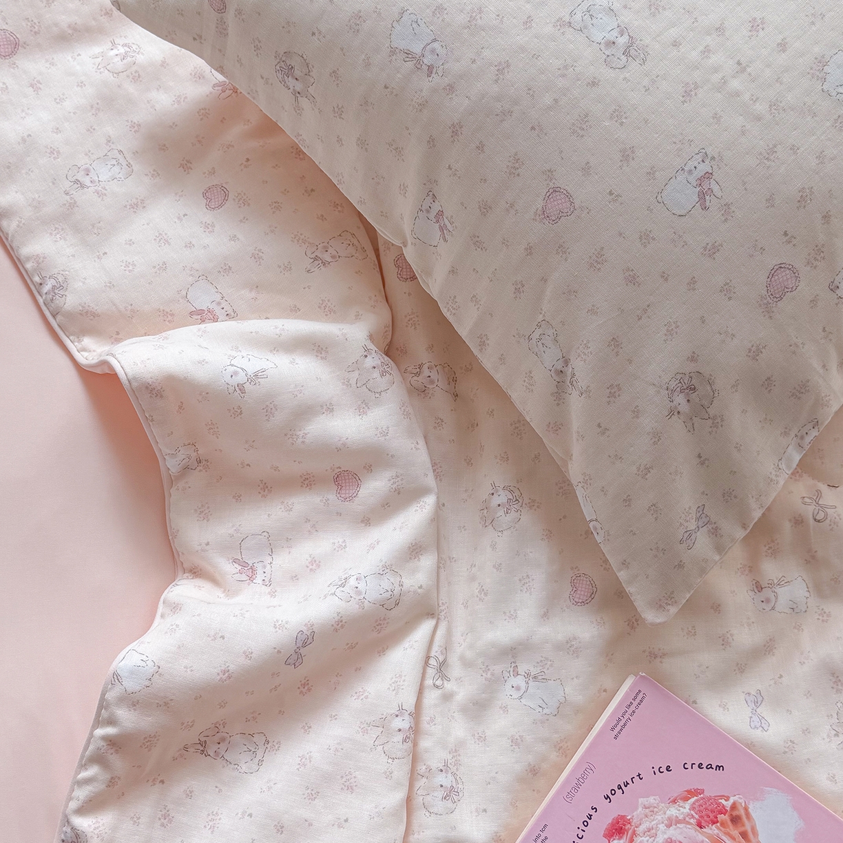 91家纺网 家纺一手货源 找家纺 麦伦家居 2026新品双层纱小冰皮夏被夏凉被空调被 粉兔甜心-粉