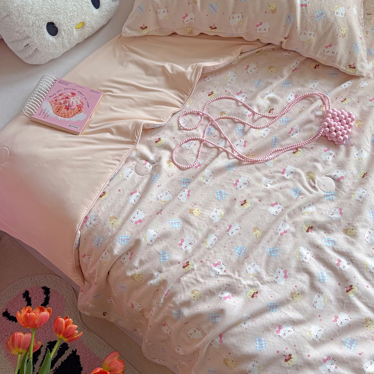 91家纺网 家纺一手货源 找家纺 麦伦家居 2026新品双层纱小冰皮夏被夏凉被空调被 甜甜猫咪