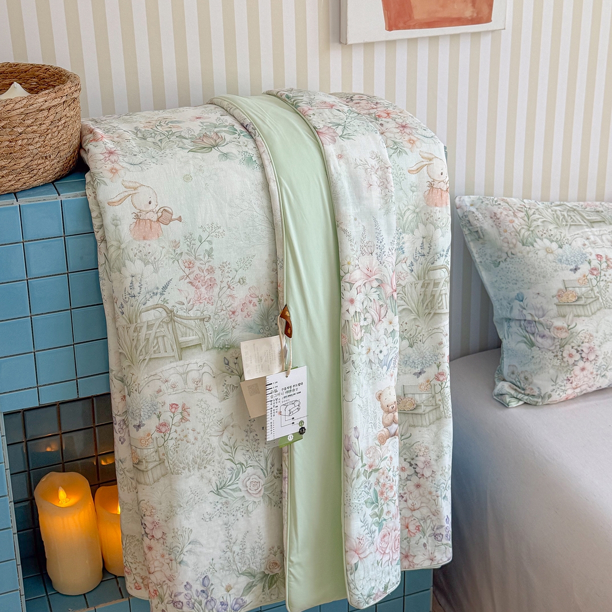 91家纺网 家纺一手货源 找家纺 麦伦家居 2026新品双层纱小冰皮夏被夏凉被空调被 盛夏粉德拉-绿