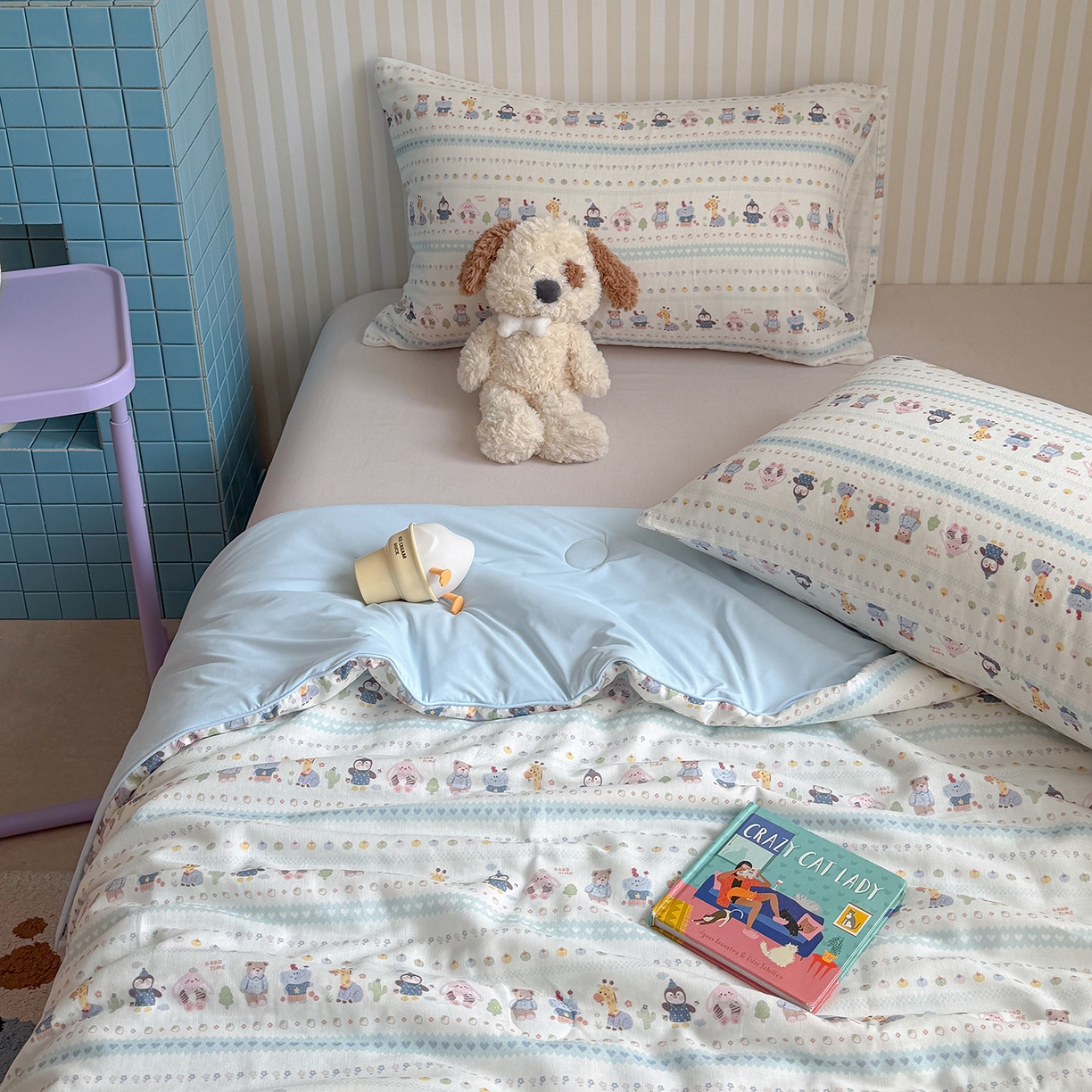 91家纺网 家纺一手货源 找家纺 麦伦家居 2026新品双层纱小冰皮夏被夏凉被空调被 软萌小森林