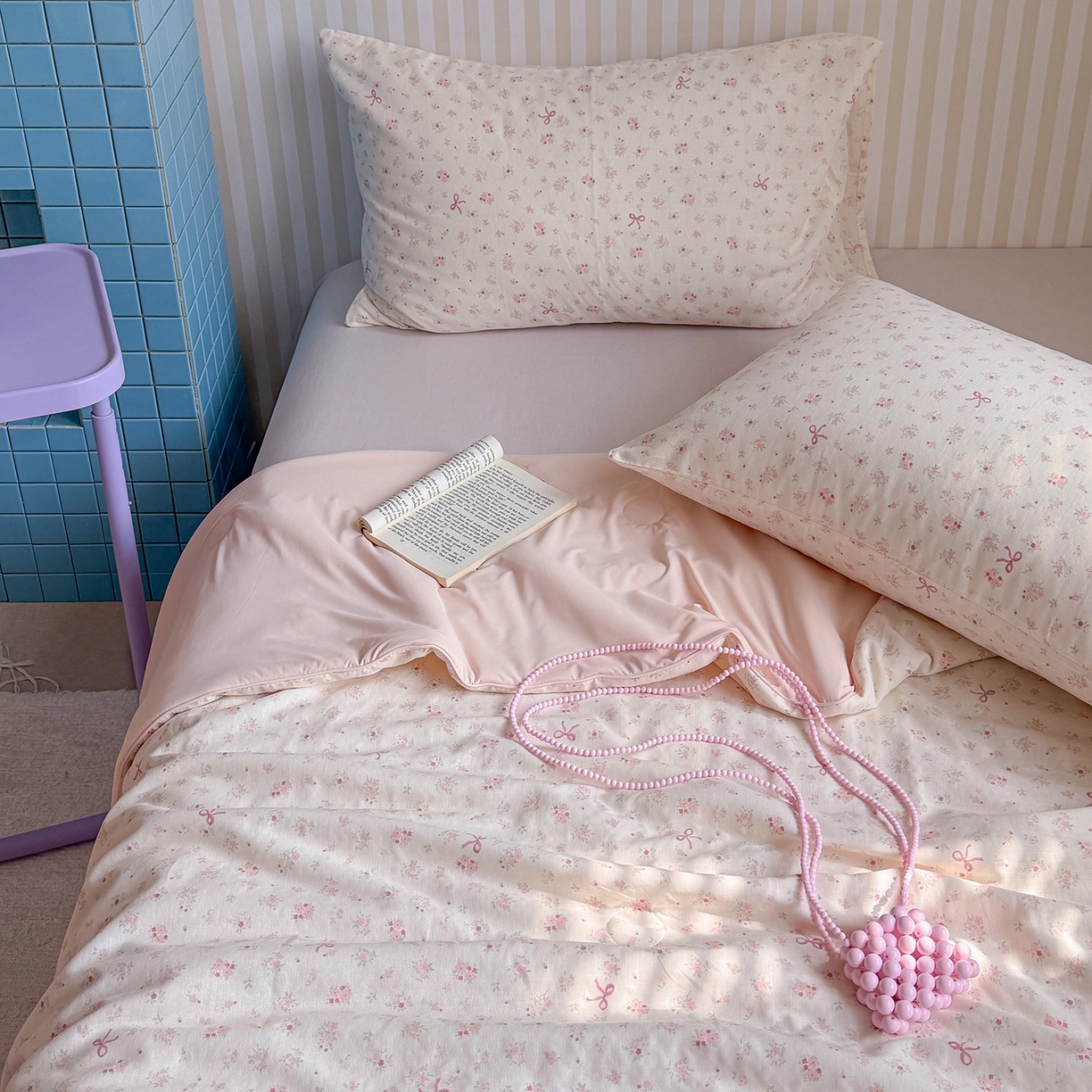 91家纺网 家纺一手货源 找家纺 麦伦家居 2026新品双层纱小冰皮夏被夏凉被空调被 粉蝶结花梦