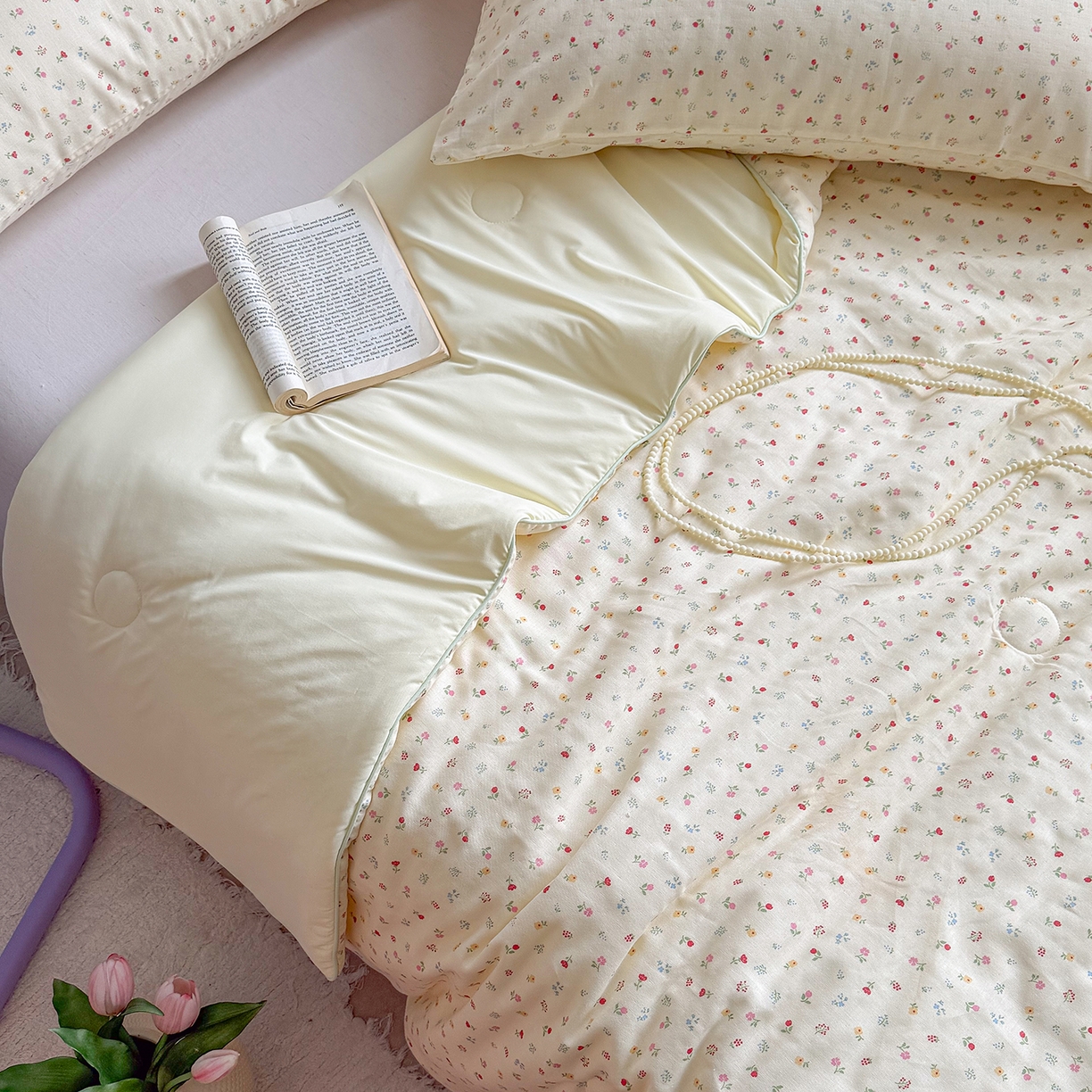 91家纺网 家纺一手货源 找家纺 麦伦家居 2026新品双层纱小冰皮夏被夏凉被空调被 奶杏小碎花