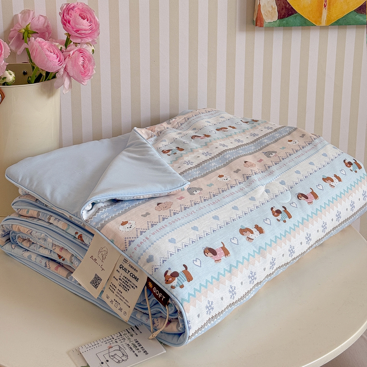 91家纺网 家纺一手货源 找家纺 麦伦家居 2026新品双层纱小冰皮夏被夏凉被空调被 费尔岛小狗