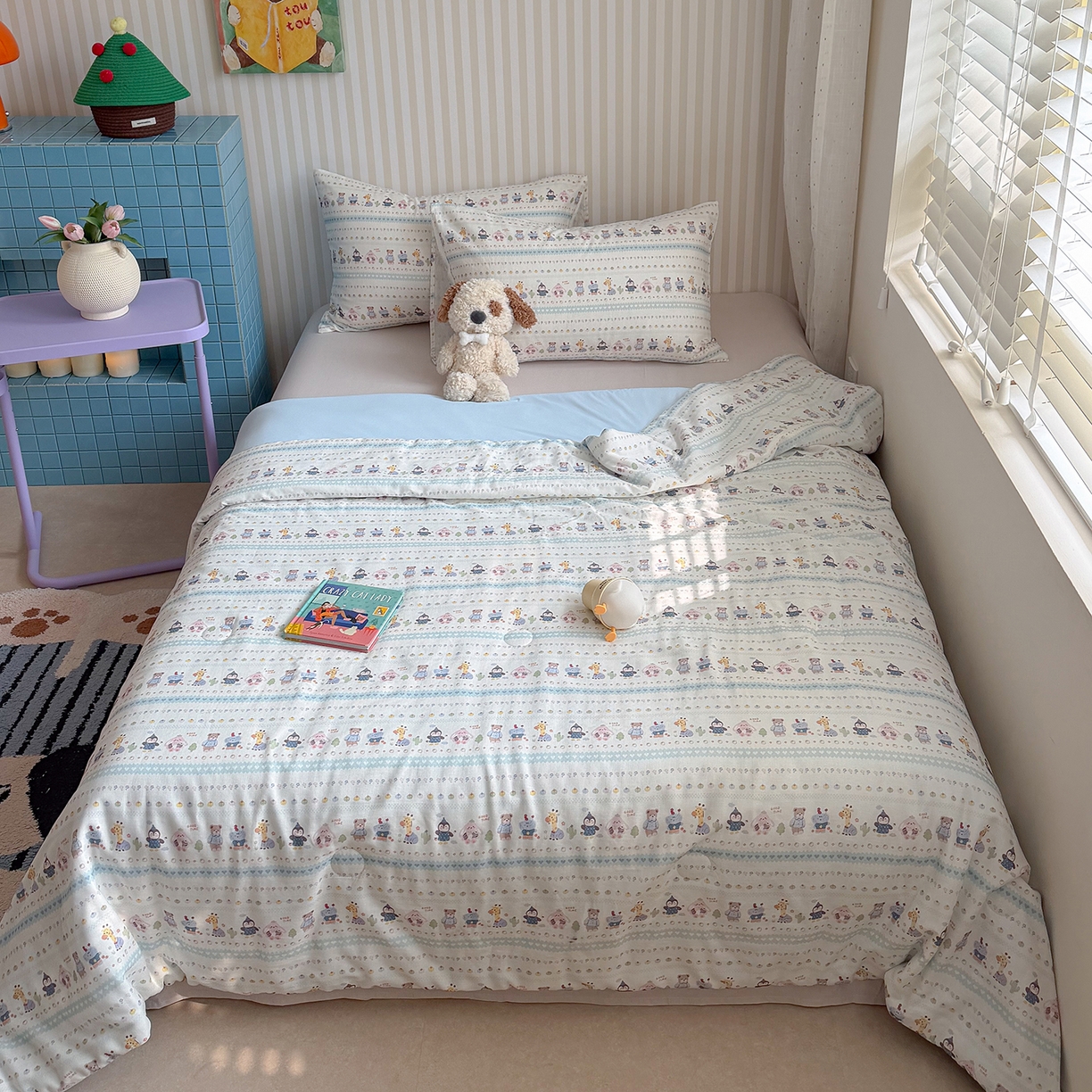 91家纺网 家纺一手货源 找家纺 麦伦家居 2026新品双层纱小冰皮夏被夏凉被空调被 软萌小森林